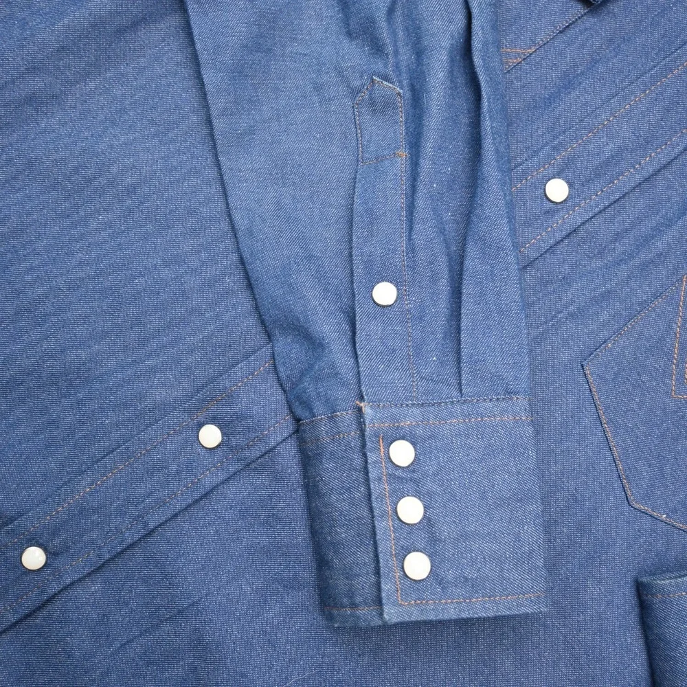 Vtg Wrangler Large Cotton Denim Pearl Snap L/S Western Rockabilly Rodeo Shirt - Picture 8 of 12